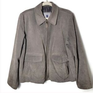 Adventures On The Wing Gray Leather Suede Pockets Zip Up Classic Jacket Large